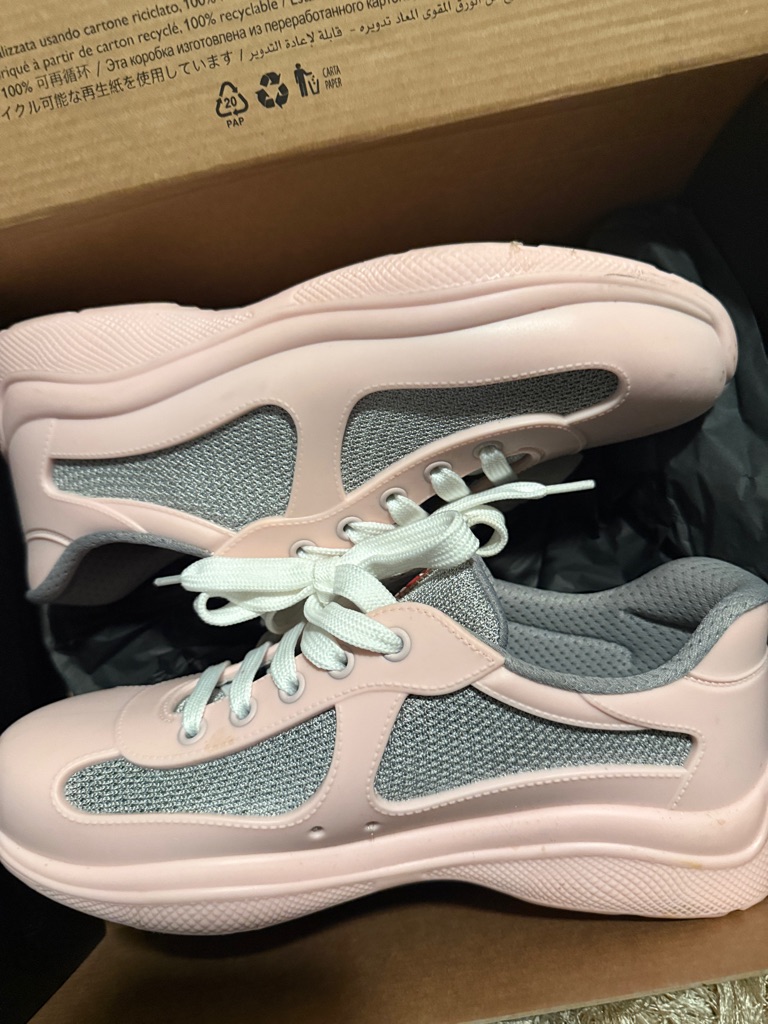 Prada Pink And Gray Mesh Platform Sneakers